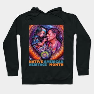 Native American Indigenous tribal art with Indigenous Indian Chief feather Headdress and Native Indigenous girl Hoodie